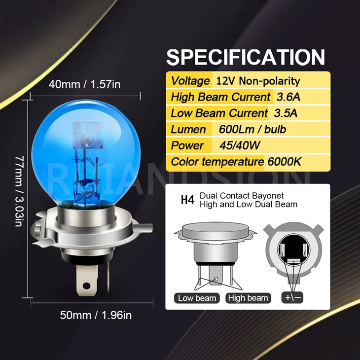 Super Bright H4 white halogen bulb